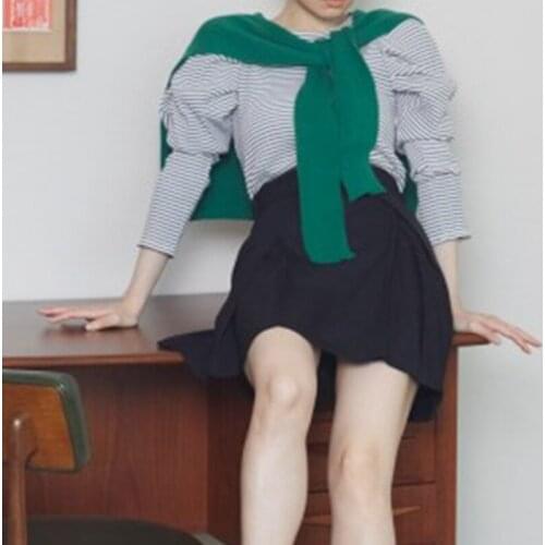 Japanese Office Lady Elegant Slim Mini Skirts High Waist Belt Plaeted Design Plaid Faldas Autumn New Chic A-line Jupe Female