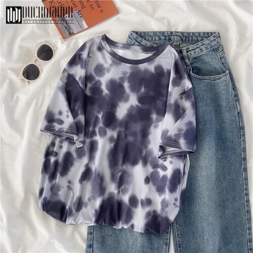 Duckwaver Half Sleeve T-Shirts Women Tie-Dye O-Neck Casual Tees Oversize Tees Teens Womens Comfortable High Quality Size 2XL