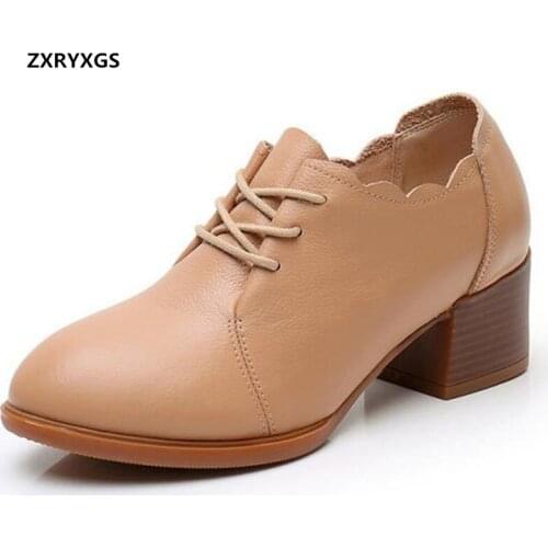 HOT 2021 New Spring High Quality Soft Cowhide Women Leather Shoes High Heels Large Size Soft Sole Elegance Fashion Casual Shoes