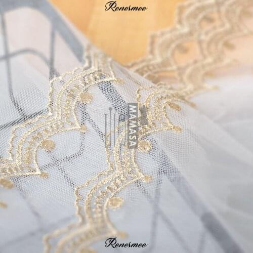 1Yard Gold Thread Mesh Embroidery Lace Fabric Lace Trims DIY Handmade Clothing Material 7cm SX519