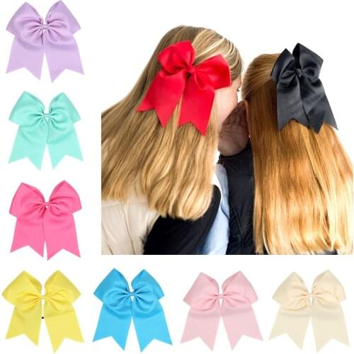 10pcs 7" Girls Solid Ribbon Grosgrain Hair Bows clip With Elastic hair ties bobbles Cheerleading Hair Accessories HD3465