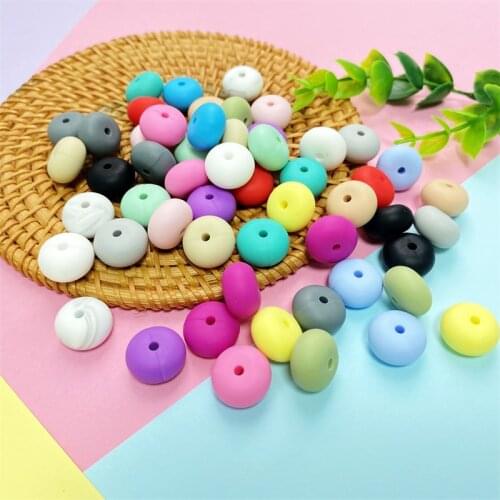 100PCS Food Grade Silicone 14*8mm Lentil Beads DIY Teether Chew Abacus Pearl Beads Baby Teether Charms Newborn Nursing Necklace
