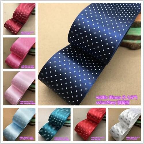 14 colors to select 10 yards 38mm width Dots printed Satin Ribbon Tapes for hairbow gift bakery pack clothing wear Bowknot DIY