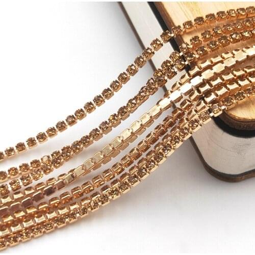 2mm 5 Yards/Bag Colorful Glass Crystal Yellow Rhinestones Cup Chain DIY Nail Art Wedding Jewelry Craft Accessories