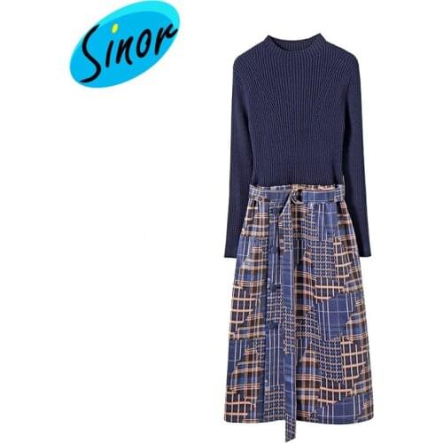 2010133 knitted dress autumn and winter new one-off Plaid matching trench skirt