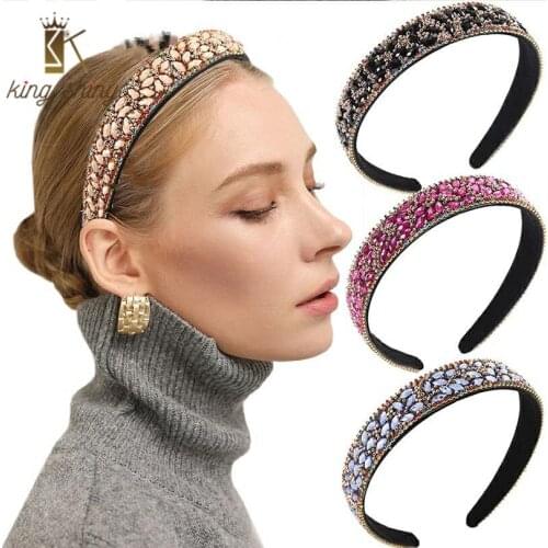 2021 New Luxurious Shiny Color Crystal Headband for Woman Elegant Sparkly Rhinestone Beaded Hairband Girl Party Hair Accessories