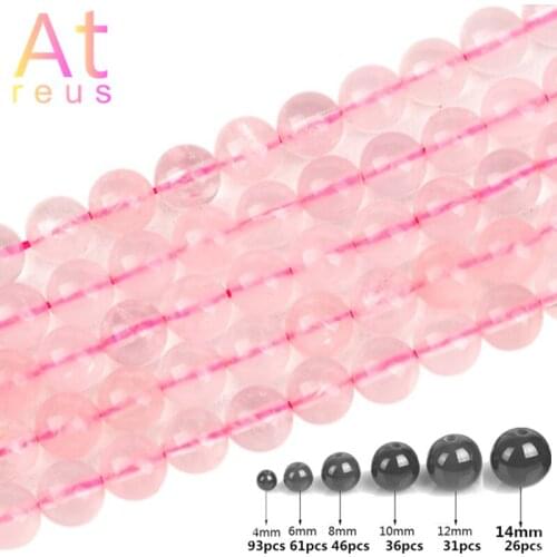 4 6 8 10 14MM Pink Quartz Crystals Stone Beads 15" Strand Pick Size For Jewelry Making DIY Gift For Girl Women