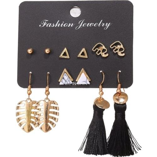 New long tassel Earring Set 6 pairs creative Bohemian Triangle Earrings for women