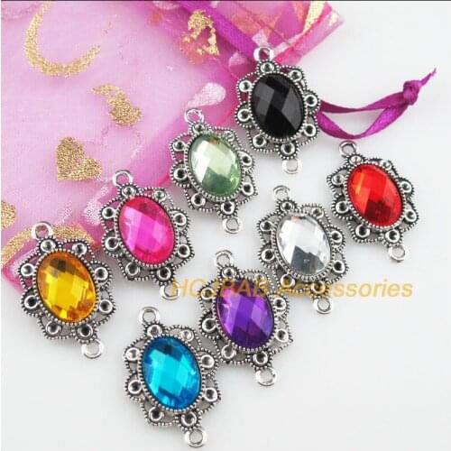 8 New Flower Charms Tibetan Silver Color Acrylic Mixed Connectors 18x29mm