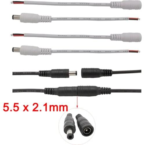 5Pair 5.5 x 2.1mm 12V DC Power Plug Jack Supply Pigtail Wire Connectors Black White DC Male Female LED Strip Light Cable Adapter