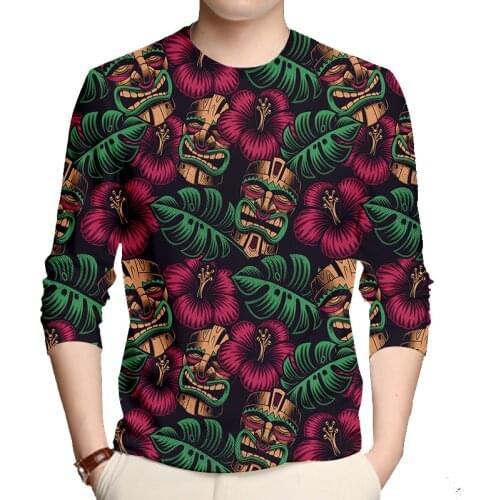 IFPD EU Size Hot Sale T Shirts Mens Long Sleeve 3D O-neck Tee Shirt Printed Leaves Flower Summer Indian Mask Plus Size 6XL Tops