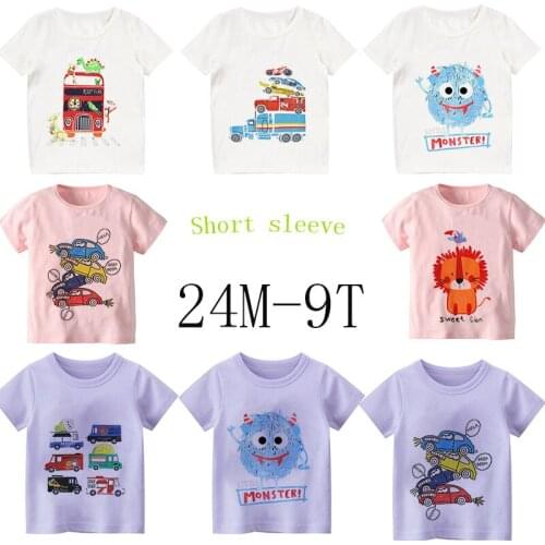 2-9Years Cartoon Car Print 3 Colors Boys Girls T Shirt Summer Children Kids Clothes Shorts Sleeve O-Neck Tops Tees Dropshipping