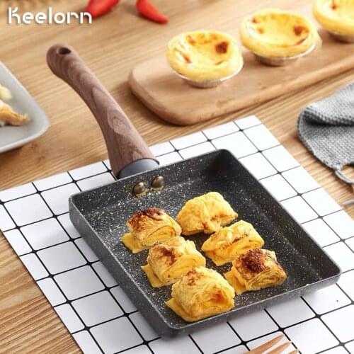 Keelorn 15*18cm Pans Maifan Stone Non-Stick Egg Cooked Square Mini Frying Pan Without Pot Cover