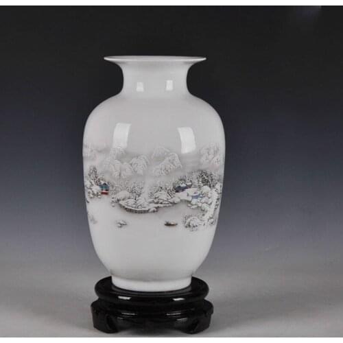 Chinese Style Ancient Snow Scenery White Ceramic Flower Vase Fashion Home Decoration Jingdezhen Porcelain Vases