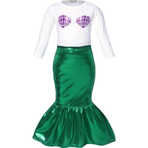 Girls Fall Children Mermaid Suits Printing Long Sleeve Cosplay Anime Film Performing Festival Party School Activity Dress Up