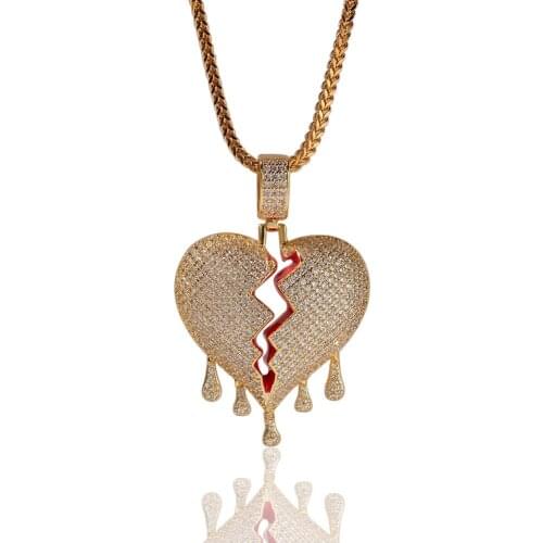 Red Oil Drop Heart Necklace Pendant with 3mm Tennis Chain Gold Silver Color Cubic Zirconia Men and Women Hip Hop Jewelry Gift