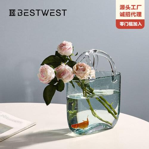Creativity Glass Bag Vase Shopping Basket Bubble Vase Desktop Storage Fruit Basket Modern Home Decoration Flower Arrangement