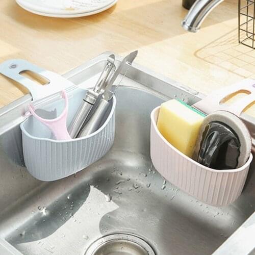 Hanging Kitchen Sink Storage Bag Sucker Wall-mounted Sponge Drain Basket Bathroom Sundries Storage Holder Rack
