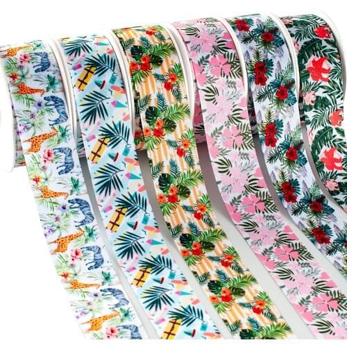 Summer Wind Flower Pattern Grosgrain Ribbon Printing Handmade DIY Craft Gift Floral Packaging 10 Yards