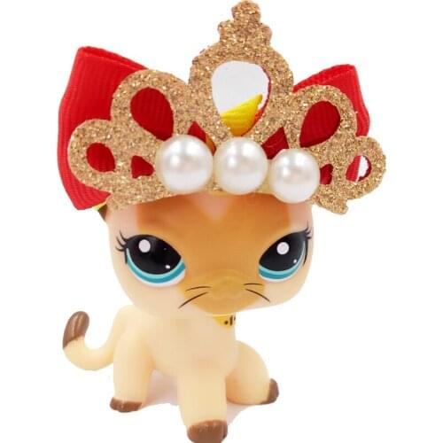 Lps cat pet shop toys short hair cat #3573 Brown Heart Face yellow kitty with accessories bow