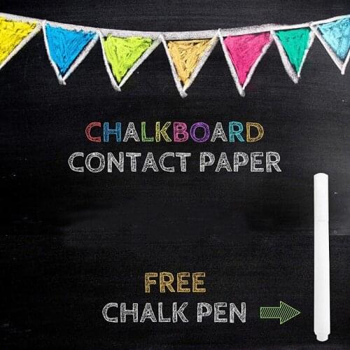 Chalkboard Contact Paper Roll Peel & Stick Self Adhesive Wallpaper Blackboard Wall Decal Sticker Chalk Pen Included, 1m x 0.6m