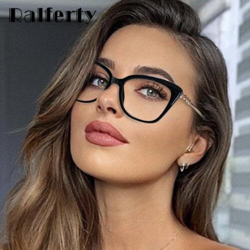 Ralferty Luxury Crystal Cats Eye Blue Light Blocking Glasses Vintage Womens Anti-Glare Computer Glasses Frame For Women F95668