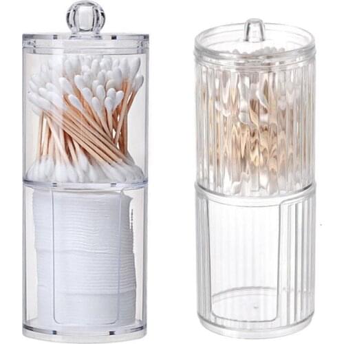 SKYSONIC 2 In 1 Storeage Organizer Cotton Pads/Cotton Swabs Box Acrylic Transparent Clip&Stationery Suppliers Box Desk Cleaner