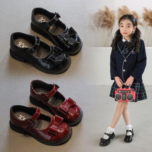 3 4 5 6 7 8 9 10 11 12 Years Fashion Bow Big Girls Kids Shoes Princess 2021 Elegant ChildrenS Leather Shoes For School Teenager
