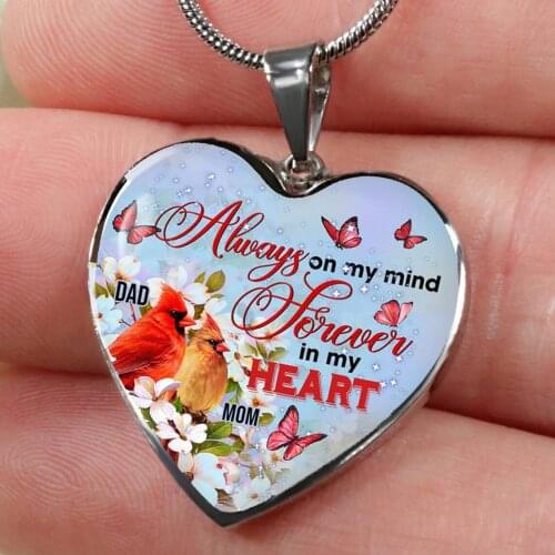 Always on My Mind Forever In My Heart Butterfly Necklace Cardinal Necklace Heart Neckchain Memorial Remembrance Necklace
