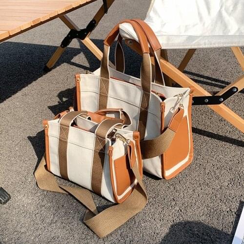 2021 Striped Canvas Womens Shoulder Messenger Bags Large-Capacity Shopping Bag Tote for Female Portable Ol Business Briefcase