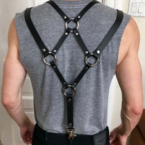 Leather Harness Men Fetish Gay Sex Bondage Clothes Body Chest Harness Suspenders Straps Male BDSM Harness Lingerie for Punk Rave
