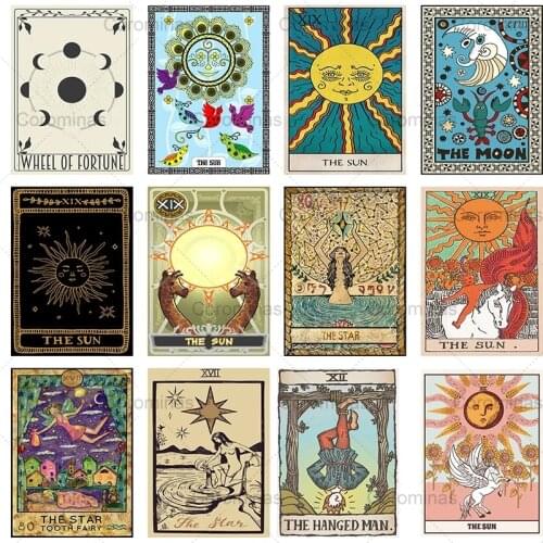 Tarot Card Poster Classic Canvas Painting Vintage Posters and Prints Mandala Sun Retro Wall Art Pictures Living Room Decoration