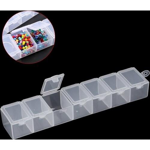 1Pcs 7 Slots Rectangle Jewelry Container Compartment Plastic Storage Box Case Jewelry Box For Beads Earrings Packaging & Display