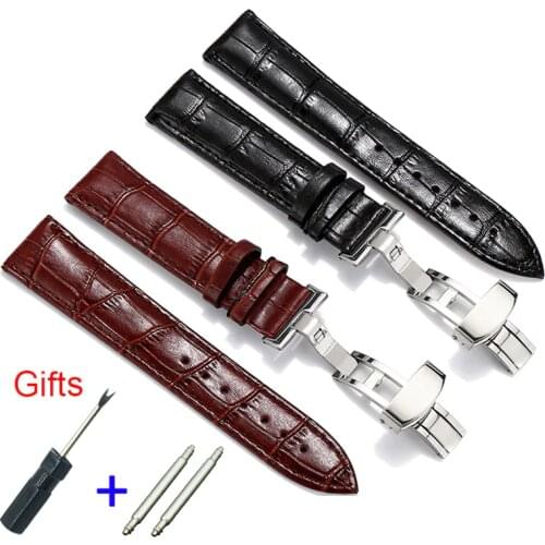 Genuine Leather Watchbands 20mm Universal Watch Butterfly buckle Band Steel Buckle 22mm Strap Wrist Belt Accessories Wristbands