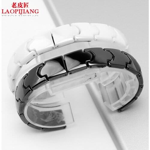 Luxurious waterproof Ceramic 12mm x 4mm cove Watchband for lady bracelets black white with stainless steel buckle wrist straps