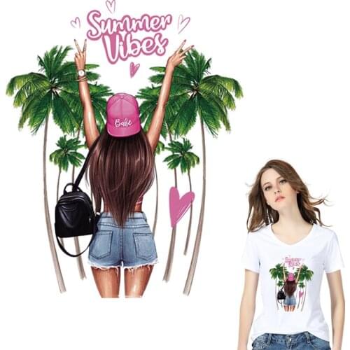 Summer Girl Iron On Parches T-Shirt Thermal Transfer DIY Dresses Hot Tear New Design Stickers On Clothes Mask