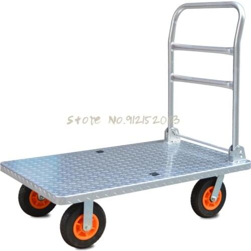 Thickened Steel Plate Flatbed Trolley Folding Pull Truck Trailer Push Truck Four-wheel Pallet Truck Silent Small Pull Cart