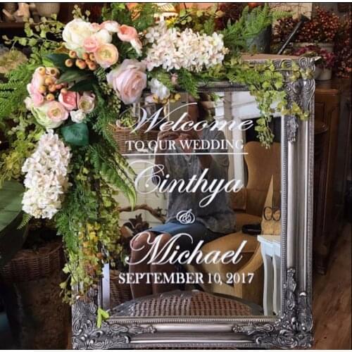 Wedding Welcome Mirror Vinyl Sticker Simple Design Personalized Names Decal Wedding Sign Mirror Decor Custom Wedding Hot LC1760