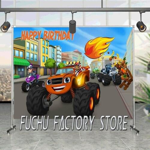 Truck Cars Backdrops For Boys Birthday Party Blaze Monsters Machine Theme Photography Photo Studio Backgrounds Vinyl Custom