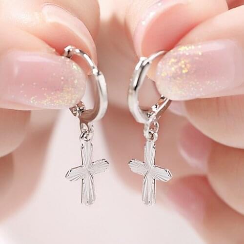 High quality fine Noble 925 Sterling Silver Classic cross Drop earrings for Women party wedding Jewelry Holiday Gifts