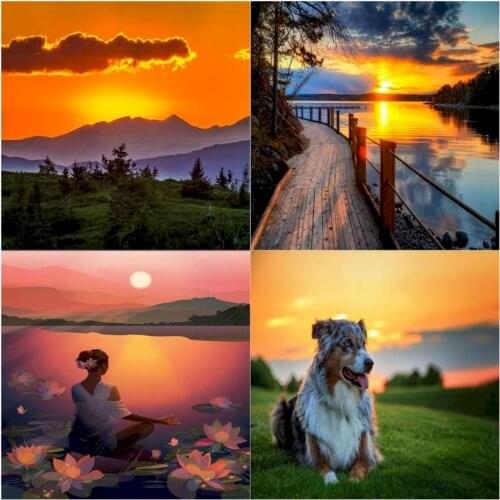 Sunset Lake DIY Oil Painting By Numbers Kits Water Landscape Modern Wall Art Picture Scenery Coloring By Numbers Adults Decor