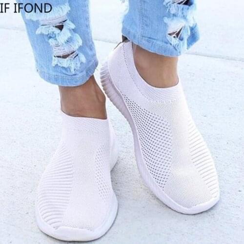 IF IFOND Womens Ankle Shoes Ladies Flat Loafers Fashion Woman Sock Knitted Sneaker Ladies Slip On Breathable Soft Casual Shoes