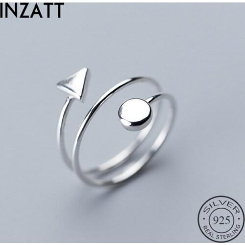 INZATT Real 925 Sterling Silver Geometry Round Triangle Ring For Fashion Women Birthday Party Cute Fine Jewelry Accessories Gift