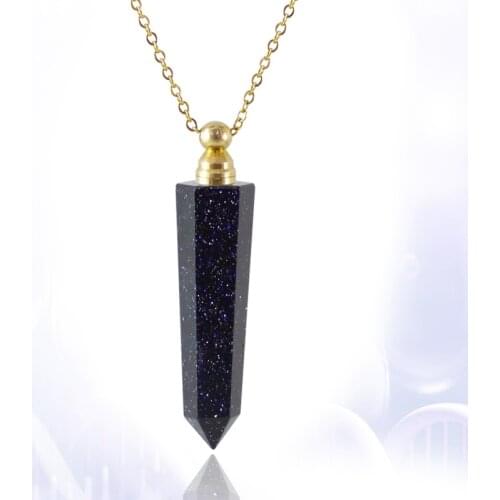 1PC Natural Gems Stone Jewelry Essential Oil Diffuser Perfume Bottle Pendant Stainless Steel Chain necklace For Women