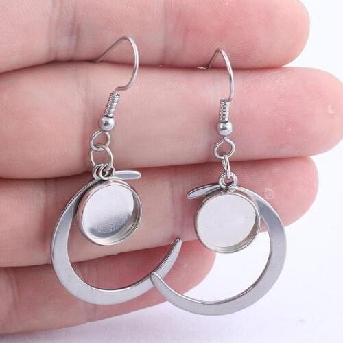 10pcs Moon Charm Earring Base Blanks Fit 10mm 12mm Cabochon Earrings Bezel Setting Trays Diy Jewerly Accessories