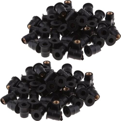 100pcs Unverisal M5 Windscreen Windshield Plastic Well Nuts for Motorcycle Motorbike ATV (Black)
