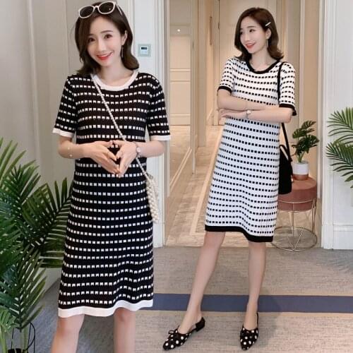 1915# Maternity Clothes fashion Stripe Summer Cotton Short Sleeve Loose Stylish Dress for Pregnant Women Mom Dress