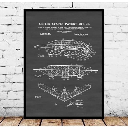 1920 Curtiss Flying Boat Patent Print Blueprint Poster