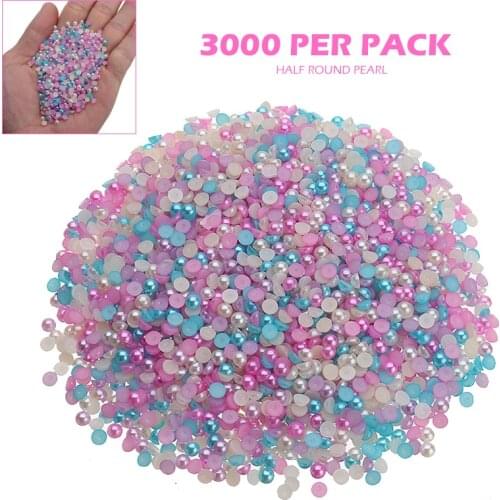 3000pcs/set Mixed Color Acrylic Plastic Half Pearl Round Bead Flat Back 4mm Scrapbook for DIY Craft Decoration