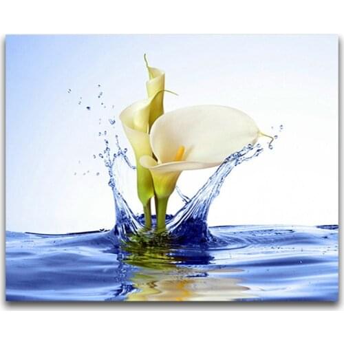 5d diamond painting calla lily water picture, full square, round, diamond embroidery, 3d rhinestones, decorative painting
